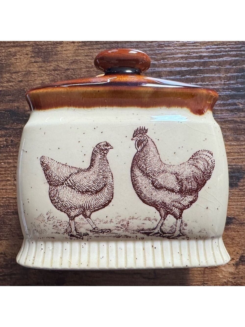 Vintage Enesco Country Road Napkin Holder Rooster & Chicken - Made in Japan 1979